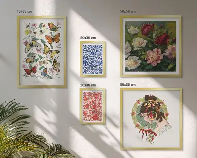 Conjunto de cuadros decorativos con motivos de flores, mariposas y estilo vintage