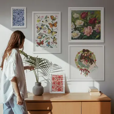 Conjunto de cuadros decorativos con motivos de flores, mariposas y estilo vintage
