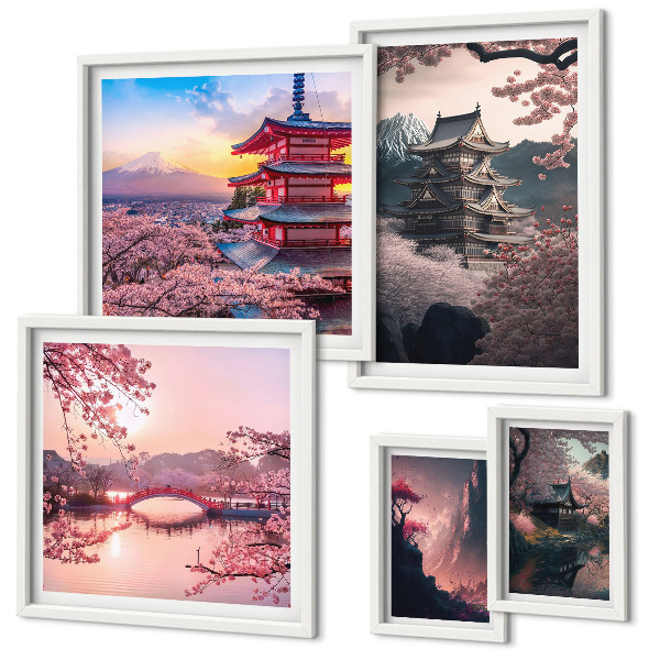 Conjunto de cuadros decorativos Paisajes japoneses con cerezos