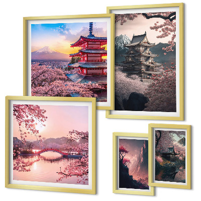 Conjunto de cuadros decorativos Paisajes japoneses con cerezos