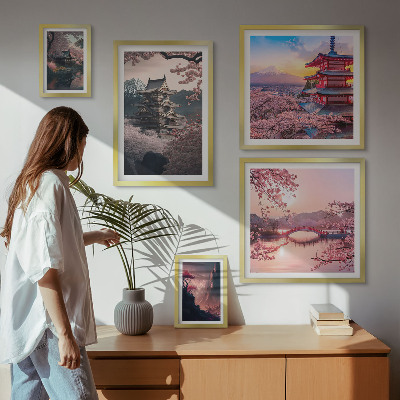 Conjunto de cuadros decorativos Paisajes japoneses con cerezos