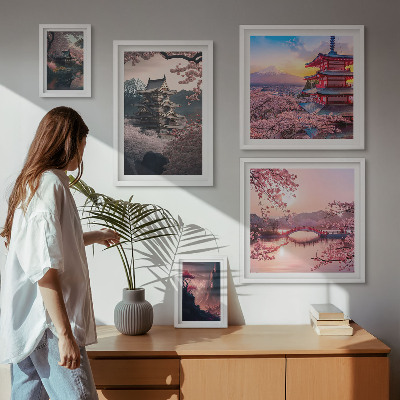 Conjunto de cuadros decorativos Paisajes japoneses con cerezos