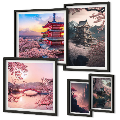 Conjunto de cuadros decorativos Paisajes japoneses con cerezos