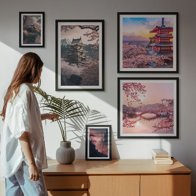 Conjunto de cuadros decorativos Paisajes japoneses con cerezos