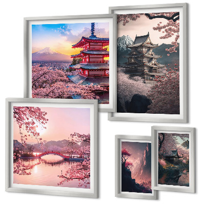 Conjunto de cuadros decorativos Paisajes japoneses con cerezos