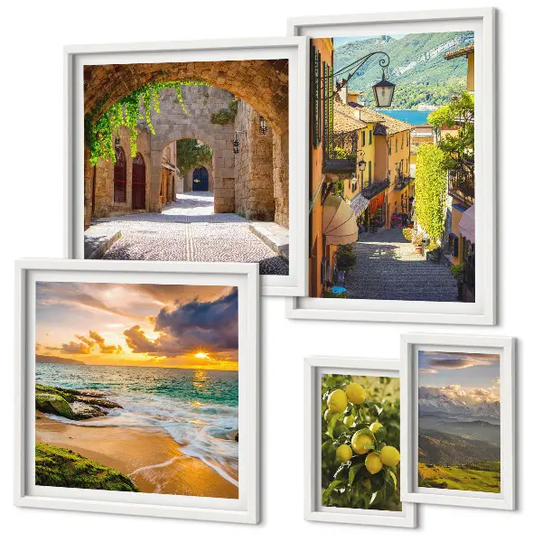 Set de 5 cuadros para salón de calles y paisajes encantadores