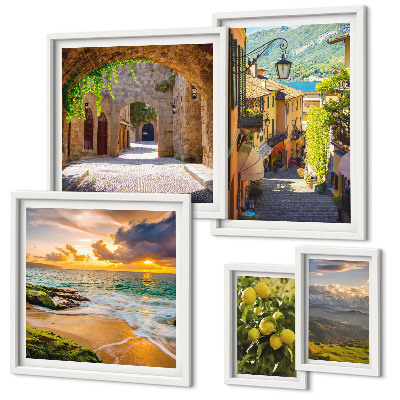 Set de 5 cuadros para salón Calles y paisajes encantadores