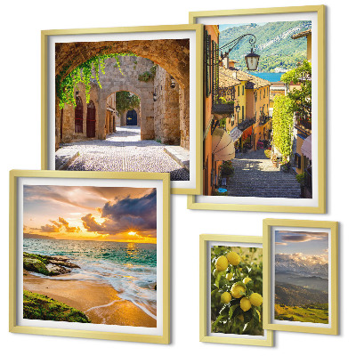 Set de 5 cuadros para salón Calles y paisajes encantadores