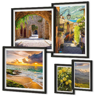 Set de 5 cuadros para salón Calles y paisajes encantadores