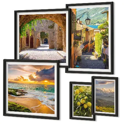 Set de 5 cuadros para salón de calles y paisajes encantadores