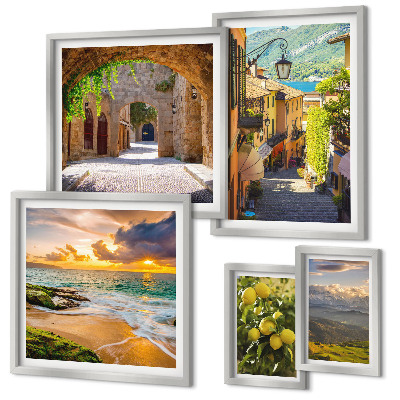 Set de 5 cuadros para salón Calles y paisajes encantadores