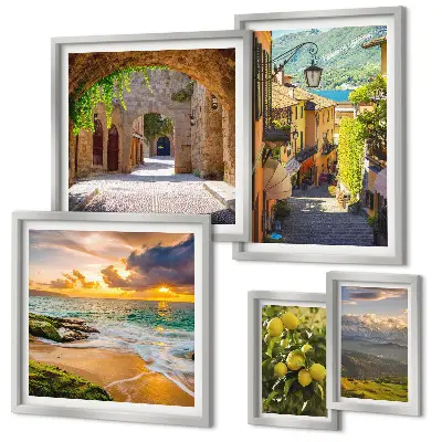 Set de 5 cuadros para salón de calles y paisajes encantadores