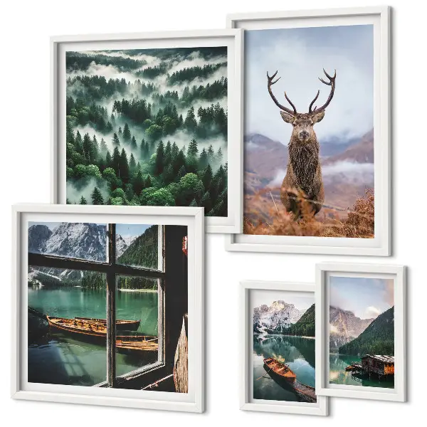 Conjunto de cuadros decorativos con motivos de naturaleza, animales salvajes y montañas