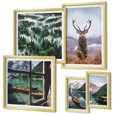 Conjunto de cuadros decorativos con motivos de naturaleza, animales salvajes y montañas