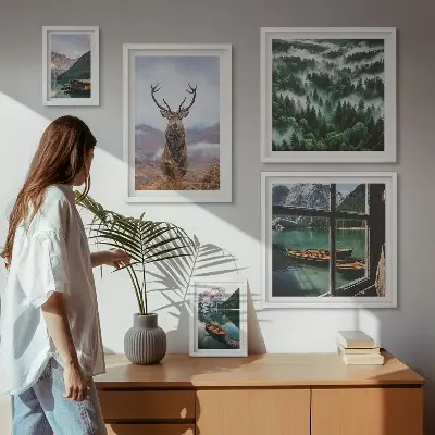Conjunto de cuadros decorativos con motivos de naturaleza, animales salvajes y montañas