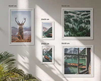 Conjunto de cuadros decorativos con motivos de naturaleza, animales salvajes y montañas