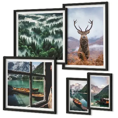 Conjunto de cuadros decorativos con motivos de naturaleza, animales salvajes y montañas