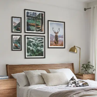 Conjunto de cuadros decorativos con motivos de naturaleza, animales salvajes y montañas