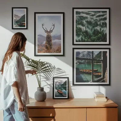 Conjunto de cuadros decorativos con motivos de naturaleza, animales salvajes y montañas