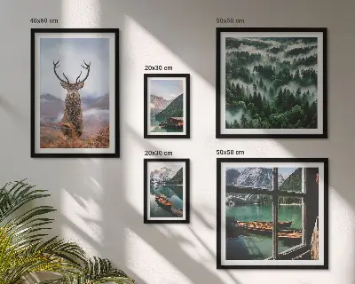 Conjunto de cuadros decorativos con motivos de naturaleza, animales salvajes y montañas