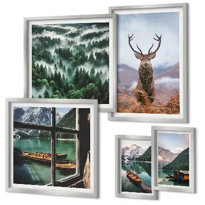 Conjunto de cuadros decorativos con motivos de naturaleza, animales salvajes y montañas