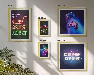 Set de 5 cuadros para salón con temática de videojuegos en estilo neón