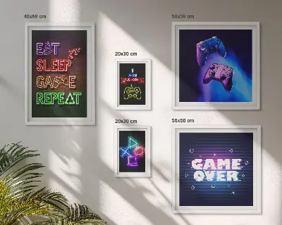 Set de 5 cuadros para salón con temática de videojuegos en estilo neón