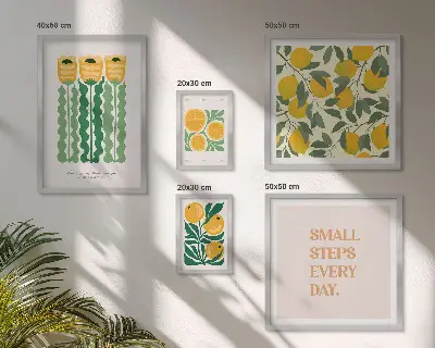 Conjunto de cuadros decorativos con diseño de flores cítricos y frases positivas