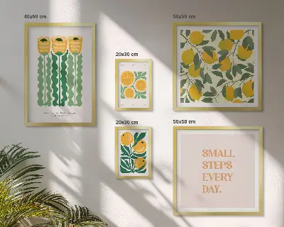 Conjunto de cuadros decorativos con diseño de flores cítricos y frases positivas
