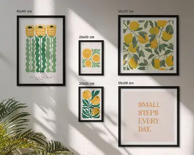 Conjunto de cuadros decorativos con diseño de flores cítricos y frases positivas
