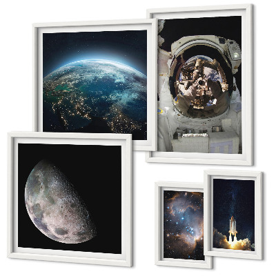 Set de 5 cuadros para salón Descubrimientos espaciales de los astronautas