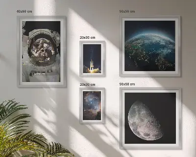 Set de 5 cuadros para salón con motivos de descubrimientos espaciales de los astronautas