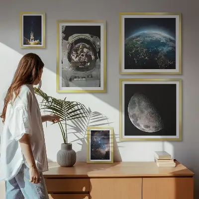 Set de 5 cuadros para salón con motivos de descubrimientos espaciales de los astronautas