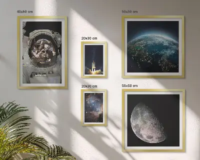 Set de 5 cuadros para salón con motivos de descubrimientos espaciales de los astronautas