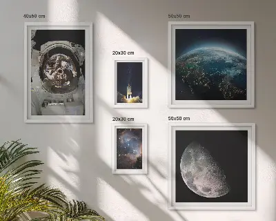 Set de 5 cuadros para salón con motivos de descubrimientos espaciales de los astronautas