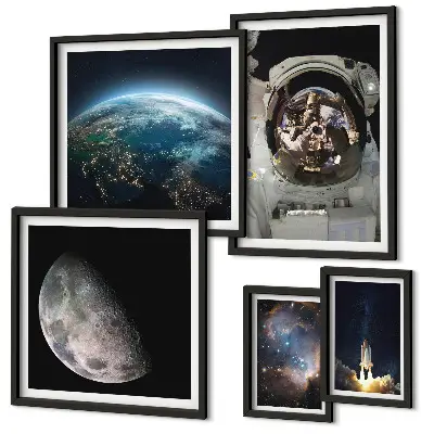 Set de 5 cuadros para salón con motivos de descubrimientos espaciales de los astronautas