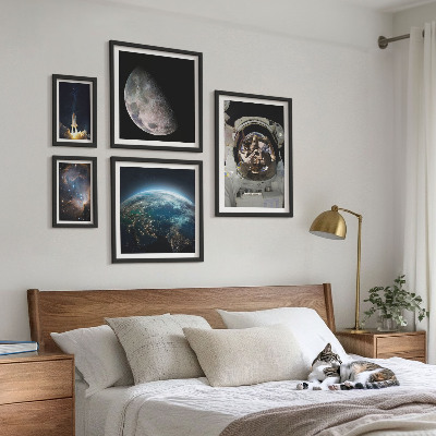 Set de 5 cuadros para salón Descubrimientos espaciales de los astronautas