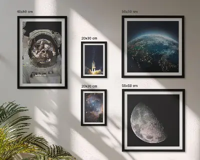 Set de 5 cuadros para salón con motivos de descubrimientos espaciales de los astronautas