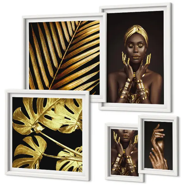 Set de 5 cuadros para salón retratos de mujeres en la naturaleza con estilo glamuroso
