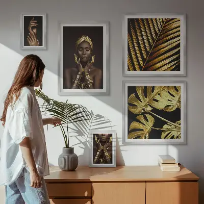 Set de 5 cuadros para salón retratos de mujeres en la naturaleza con estilo glamuroso