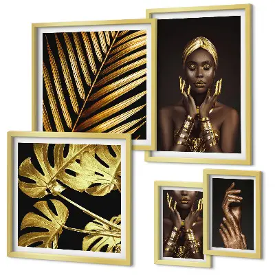 Set de 5 cuadros para salón retratos de mujeres en la naturaleza con estilo glamuroso