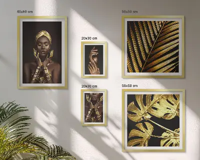 Set de 5 cuadros para salón retratos de mujeres en la naturaleza con estilo glamuroso