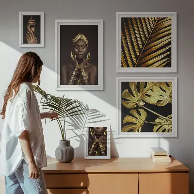 Set de 5 cuadros para salón retratos de mujeres en la naturaleza con estilo glamuroso