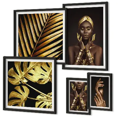 Set de 5 cuadros para salón retratos de mujeres en la naturaleza con estilo glamuroso