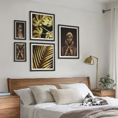 Set de 5 cuadros para salón retratos de mujeres en la naturaleza con estilo glamuroso