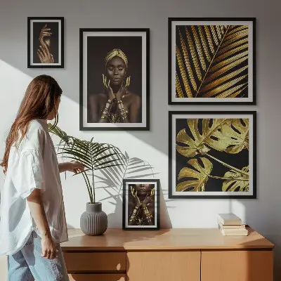 Set de 5 cuadros para salón retratos de mujeres en la naturaleza con estilo glamuroso