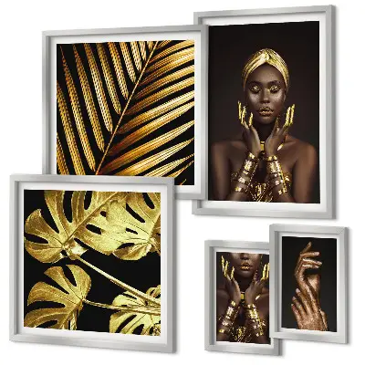 Set de 5 cuadros para salón retratos de mujeres en la naturaleza con estilo glamuroso