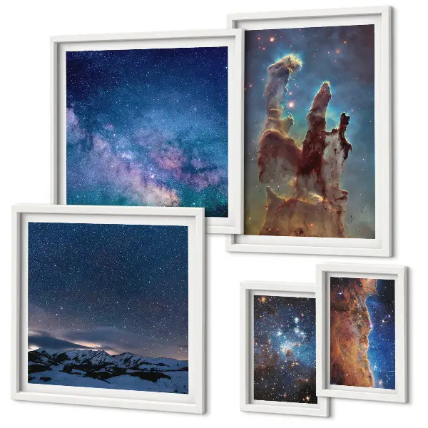 Set de 5 cuadros para salón con diseño de paisajes cósmicos de galaxias