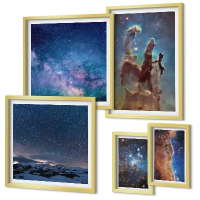 Set de 5 cuadros para salón con diseño de paisajes cósmicos de galaxias
