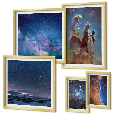 Set de 5 cuadros para salón Paisajes cósmicos de galaxias
